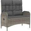 vidaXL - Verstelbare tuinbank met kussens 107 cm - Grijs - Poly rattan