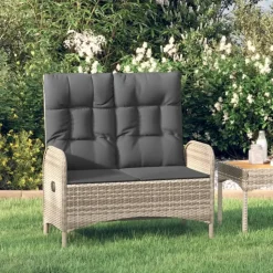 vidaXL - Verstelbare tuinbank met kussens 107 cm - Grijs - Poly rattan
