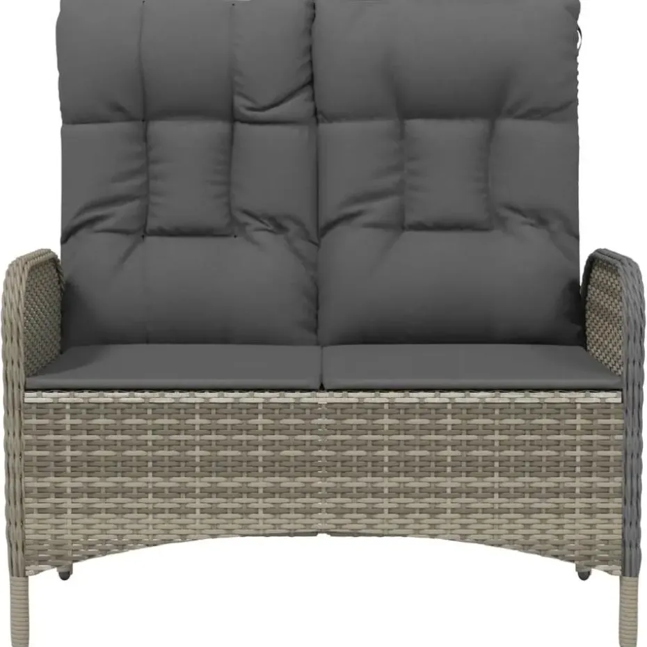 vidaXL - Verstelbare tuinbank met kussens 107 cm - Grijs - Poly rattan