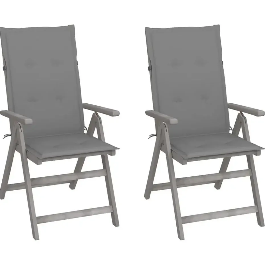 vidaXL - Verstelbare tuinstoelen met kussens - Grijs - Acaciahout - 2 stuks
