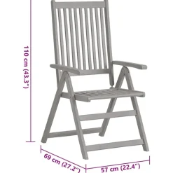 vidaXL - Verstelbare tuinstoelen met kussens - Grijs - Acaciahout - 2 stuks
