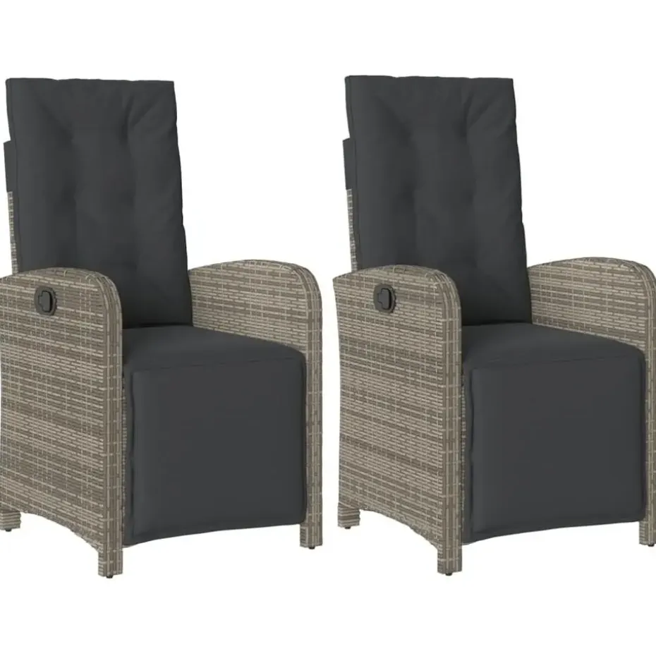 vidaXL - Verstelbare tuinstoelen - Voetensteun - Grijs - Poly rattan - 2 stuks