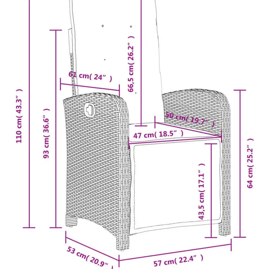vidaXL - Verstelbare tuinstoelen - Voetensteun - Grijs - Poly rattan - 2 stuks