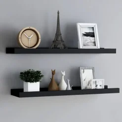 vidaXL - Wandschap - Zwart - MDF - 80 x 9 x 3 cm - 2 stuks