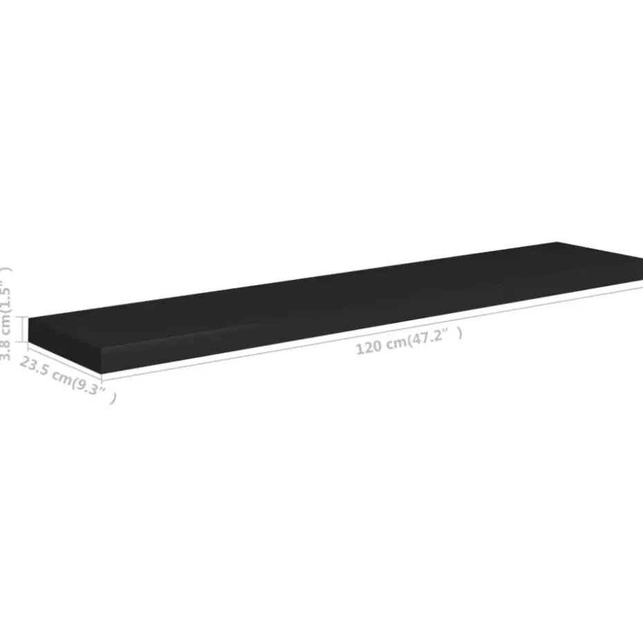 vidaXL - Wandschap - Zwart - MDF - 120 x 23.5 x 3.8 cm