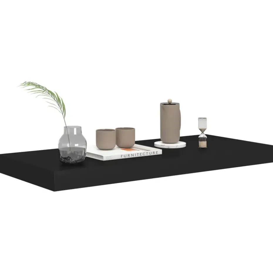 vidaXL - Wandschap - Zwart - MDF - 60 x 23.5 x 3.8 cm - 2 stuks
