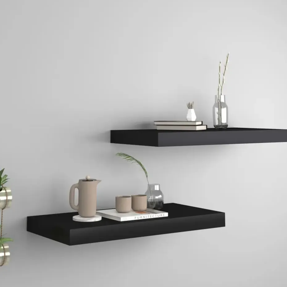 vidaXL - Wandschap - Zwart - MDF - 50 x 23 x 3.8 cm - 2 stuks