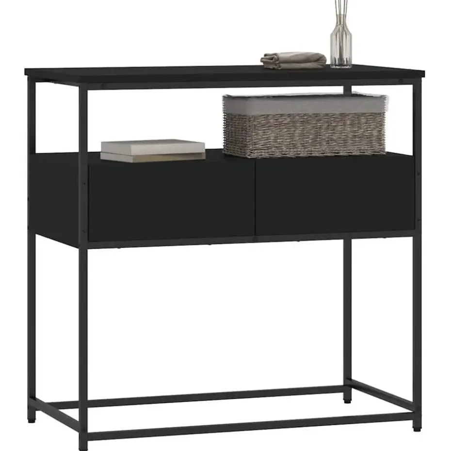 vidaXL - Wandtafel met 2 lades - Zwart - Bewerkt hout en metaal - 75x40x75 cm