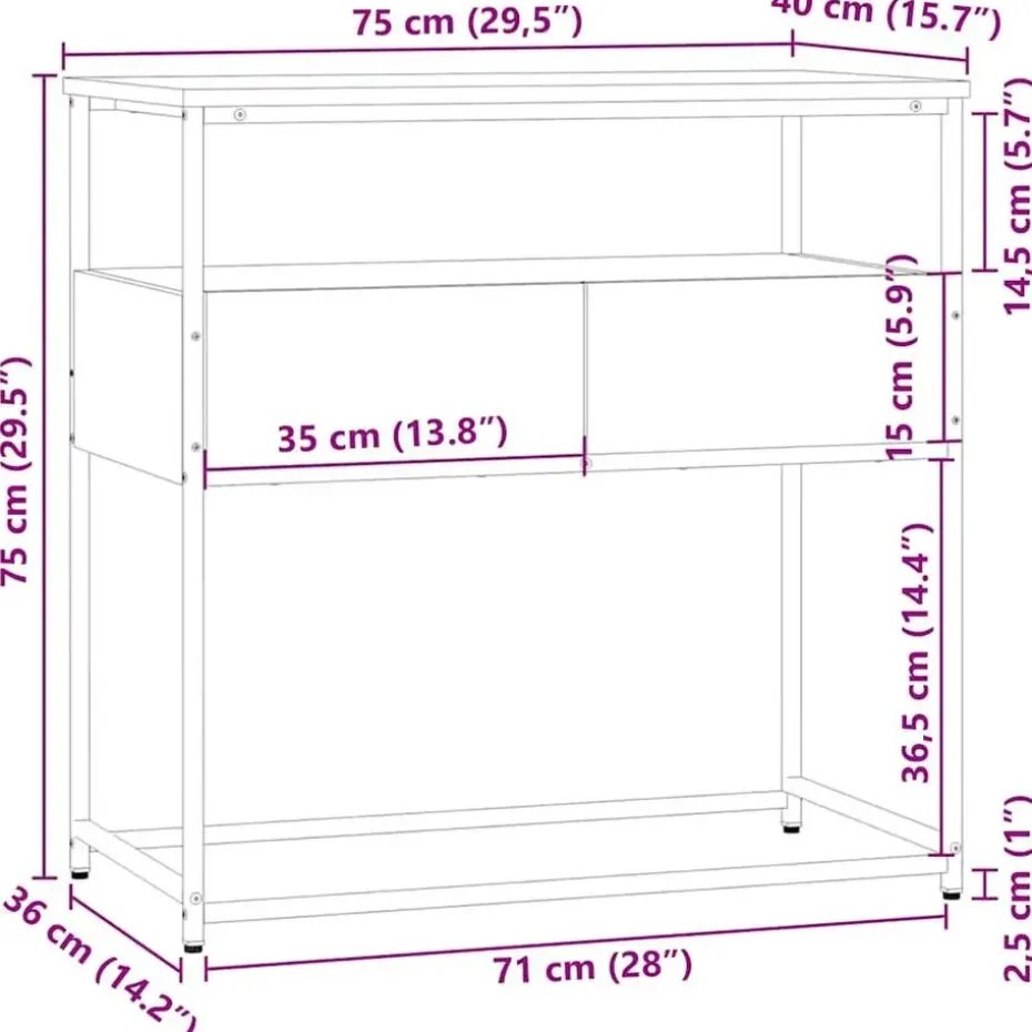 vidaXL - Wandtafel met 2 lades - Zwart - Bewerkt hout en metaal - 75x40x75 cm