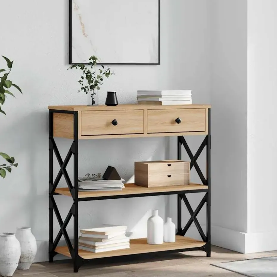 vidaXL - Wandtafel met 2 lades 2 schappen - Sonoma eiken - Hout - 75x28x75 cm