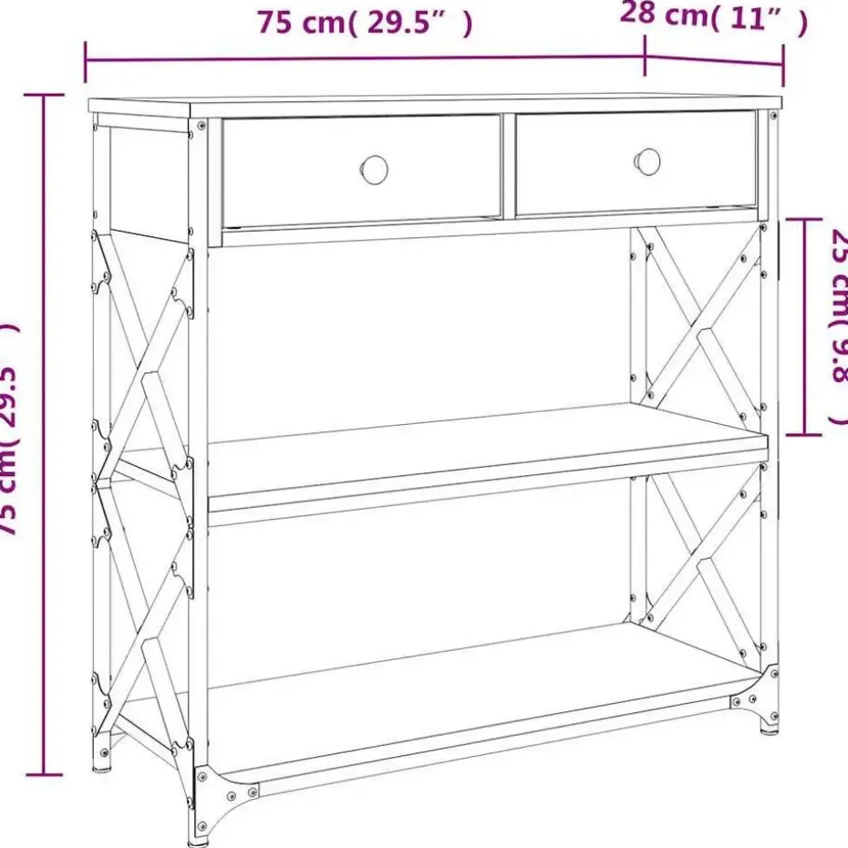 vidaXL - Wandtafel met 2 lades 2 schappen - Sonoma eiken - Hout - 75x28x75 cm
