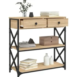 vidaXL - Wandtafel met 2 lades 2 schappen - Sonoma eiken - Hout - 75x28x75 cm