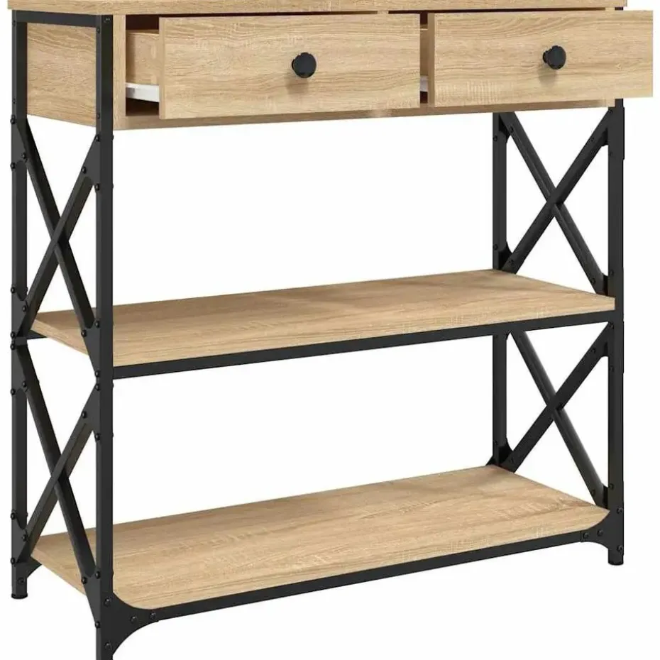 vidaXL - Wandtafel met 2 lades 2 schappen - Sonoma eiken - Hout - 75x28x75 cm