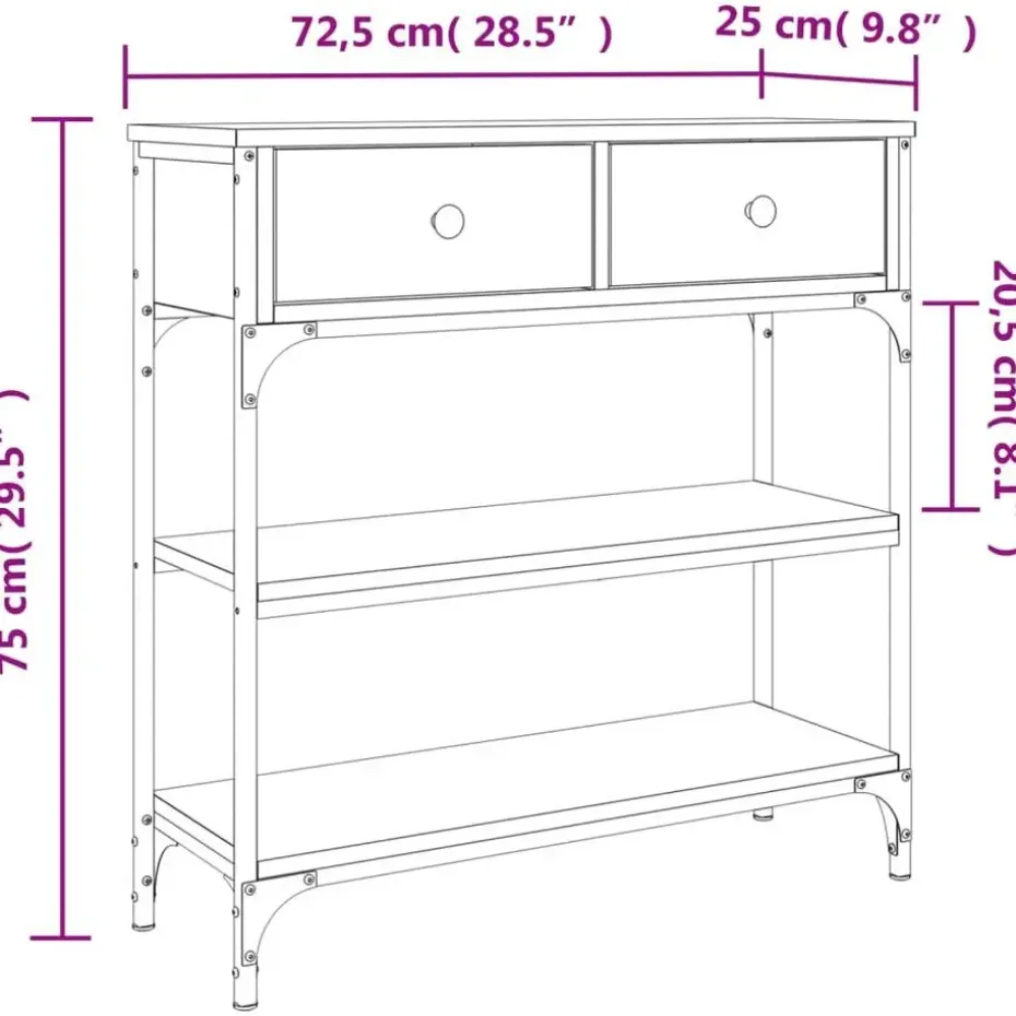 vidaXL - Wandtafel met 2 lades 2 schappen - Sonoma eiken - Hout - 72.5x25x75 cm