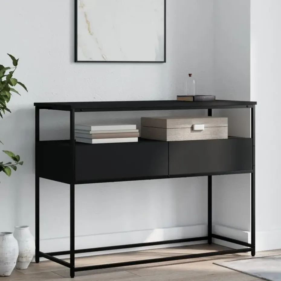 vidaXL - Wandtafel met 2 lades - Zwart - Bewerkt hout en metaal - 100x40x75 cm