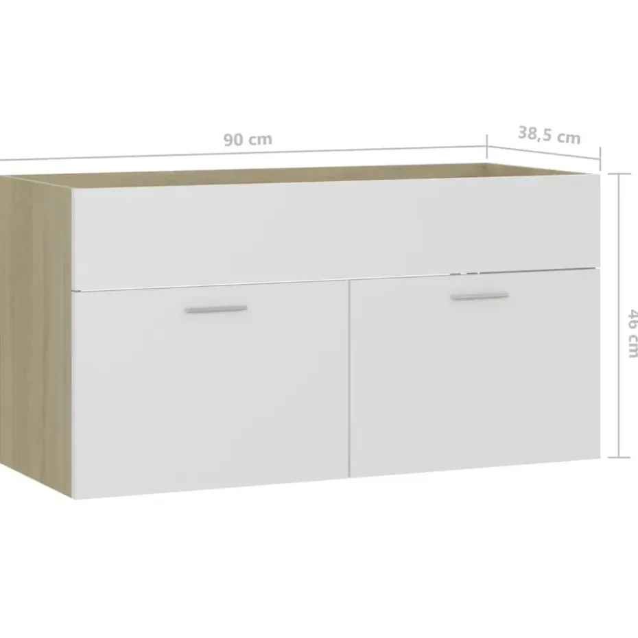 vidaXL - Wastafelkast - Wit - Bewerkt hout - 90 x 38.5 x 46 cm