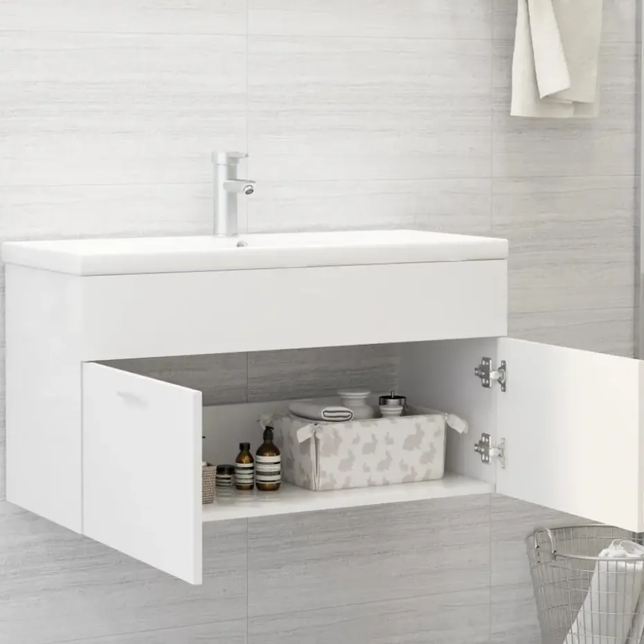 vidaXL - Wastafelkast - Wit - Bewerkt hout - 90 x 38.5 x 46 cm