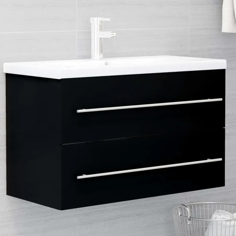 vidaXL - Wastafelkast - Zwart - Bewerkt hout - 80 x 38.5 x 48 cm