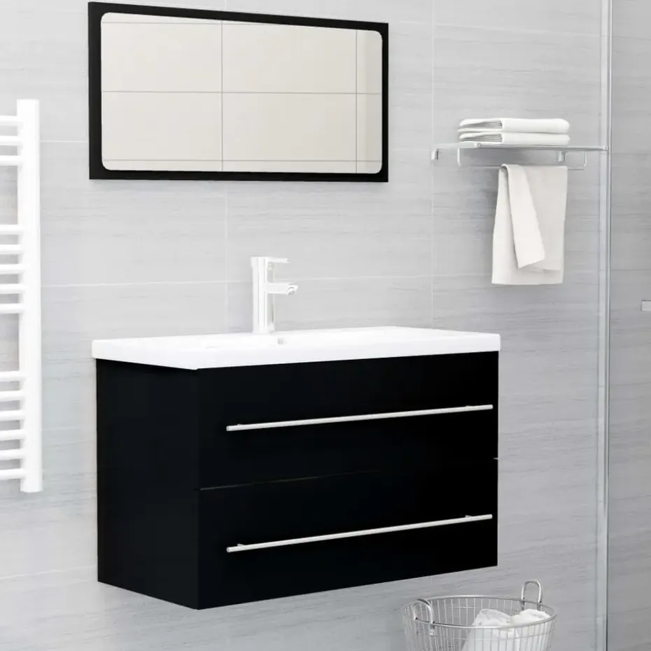 vidaXL - Wastafelkast - Zwart - Bewerkt hout - 80 x 38.5 x 48 cm