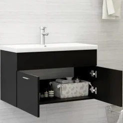 vidaXL - Wastafelkast - Zwart - Bewerkt hout - 80 x 38.5 x 46 cm