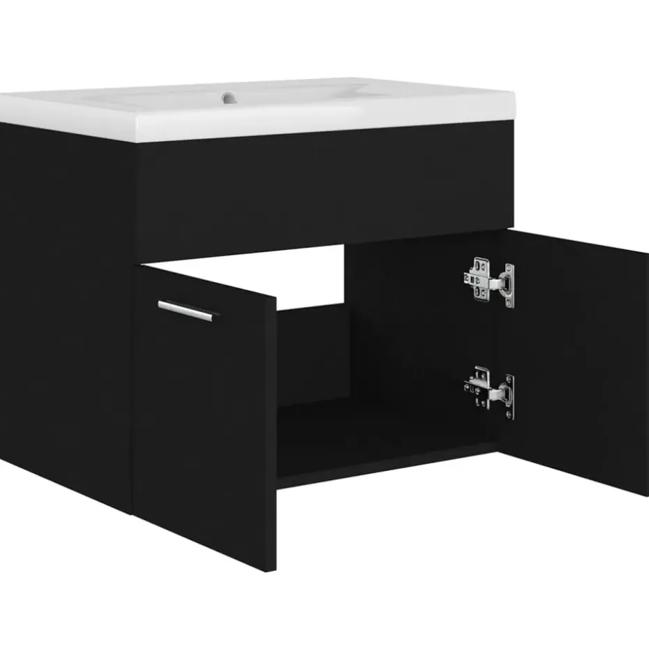 vidaXL - Wastafelkast En Wastafel - Zwart - Bewerkt hout - 60 x 38.5 x 46 cm