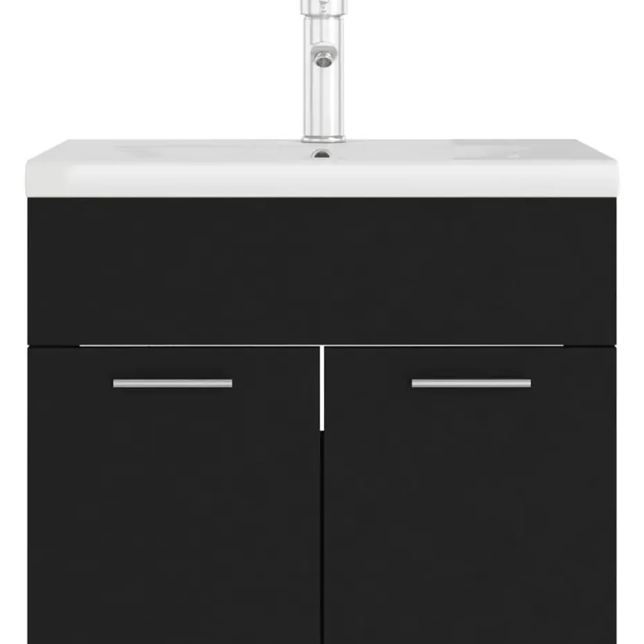 vidaXL - Wastafelkast En Wastafel - Zwart - Bewerkt hout - 60 x 38.5 x 46 cm