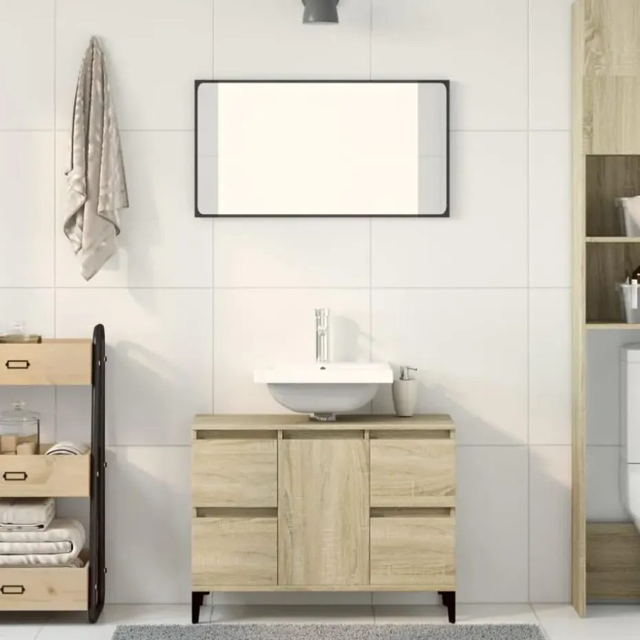 vidaXL - Wastafelonderkast met 1 deur 4 lades - Sonoma eiken - 80x33x60 cm