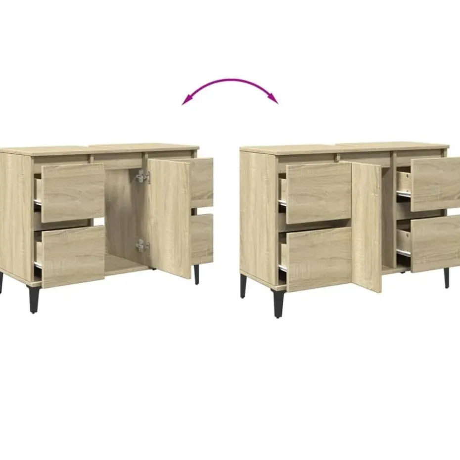 vidaXL - Wastafelonderkast met 1 deur 4 lades - Sonoma eiken - 80x33x60 cm