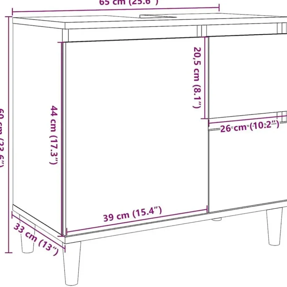 vidaXL - Wastafelonderkast met 1 deur 2 lades - Wit - Hout - 65x33x60 cm