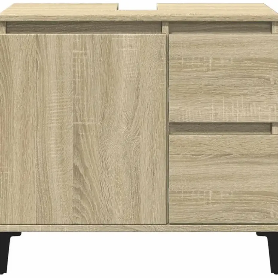 vidaXL - Wastafelonderkast - 1 deur 2 lades - Sonoma eiken - Hout - 65x33x60 cm