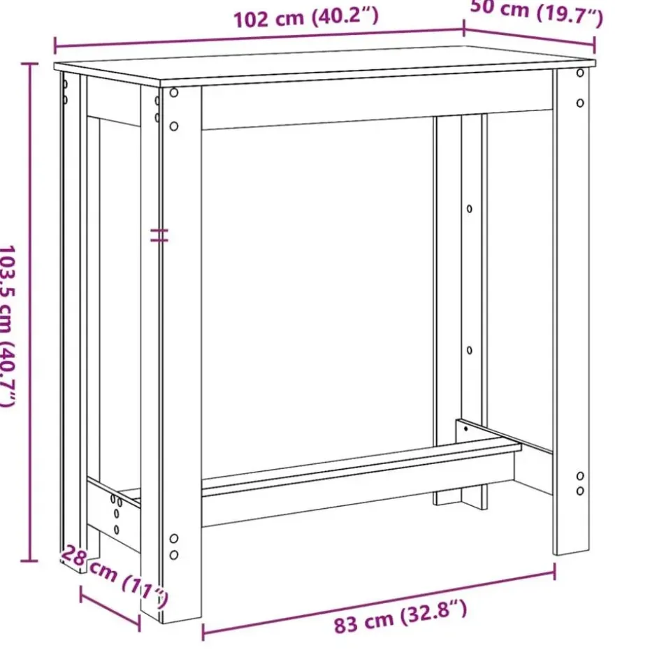 vidaXL - Wit Bartafel - Bewerkt hout - 102x50x103.5 cm