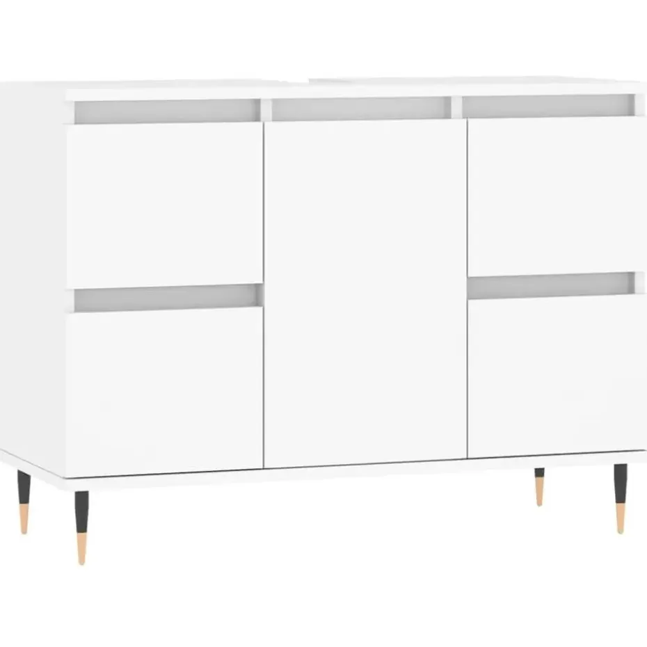 vidaXL - Wit Wastafelonderkast - 1 deur 4 lades - Bewerkt hout - 80x33x60 cm