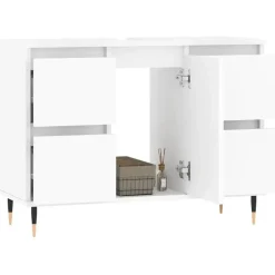 vidaXL - Wit Wastafelonderkast - 1 deur 4 lades - Bewerkt hout - 80x33x60 cm