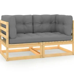 vidaXL - 2-zits Bank - Grijs - Grenenhout