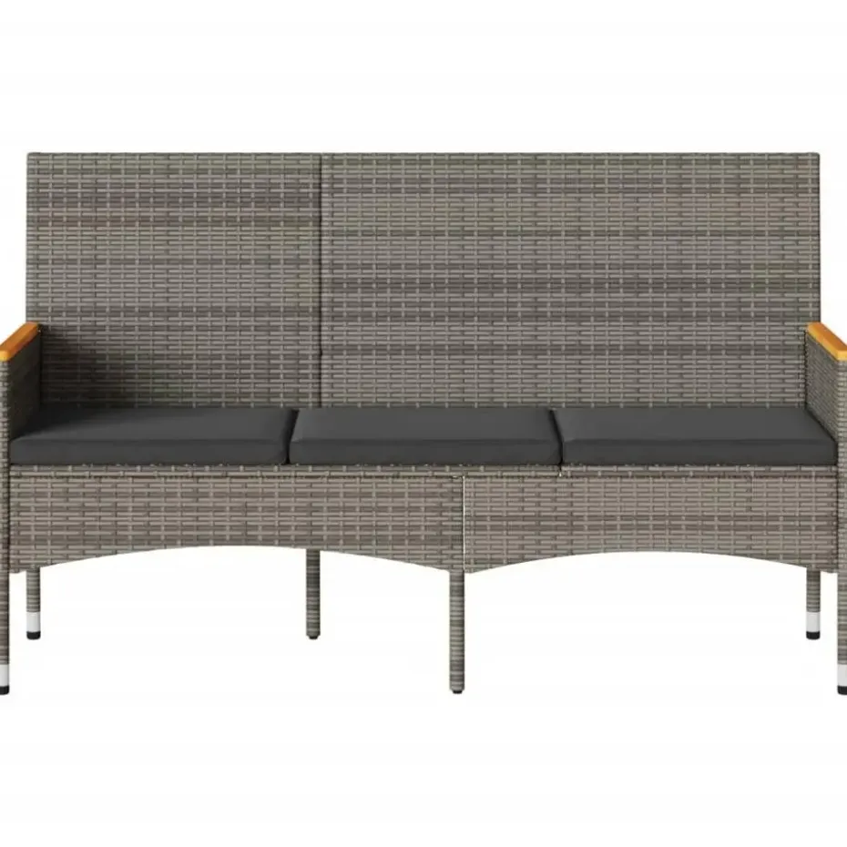 vidaXL - 3-zits Tuinbank met kussens - Grijs poly rattan - 140x54x85 cm
