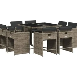 vidaXL - 8-zits Tuinset donkergrijs kussens - Grijs - PE rattan - 110x106 cm