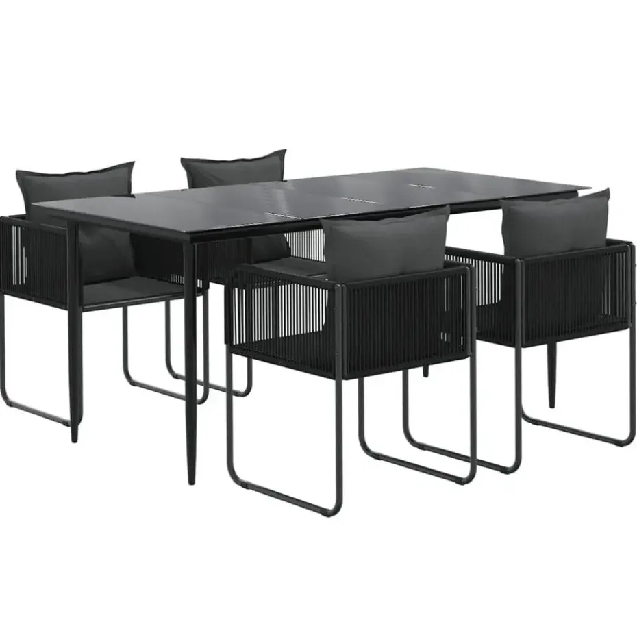 vidaXL - 4-zits Tuinset met kussens - Zwart PE rattan en staal - 160x80 cm