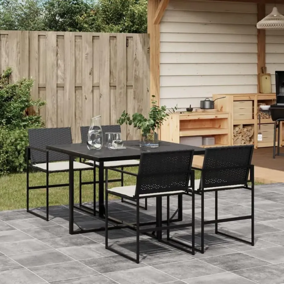 vidaXL - 4-zits Tuinset wit kussens - Inklapbaar - Zwart PE rattan - 110x107 cm