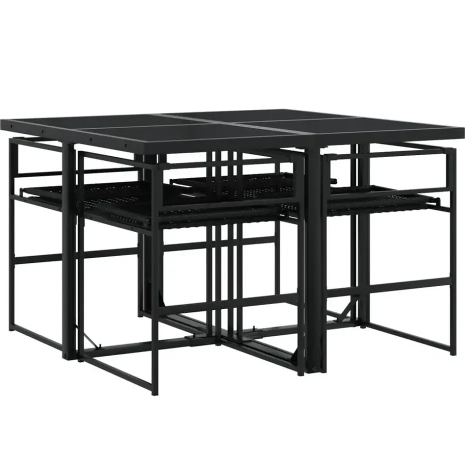 vidaXL - 4-zits Tuinset wit kussens - Inklapbaar - Zwart PE rattan - 110x107 cm