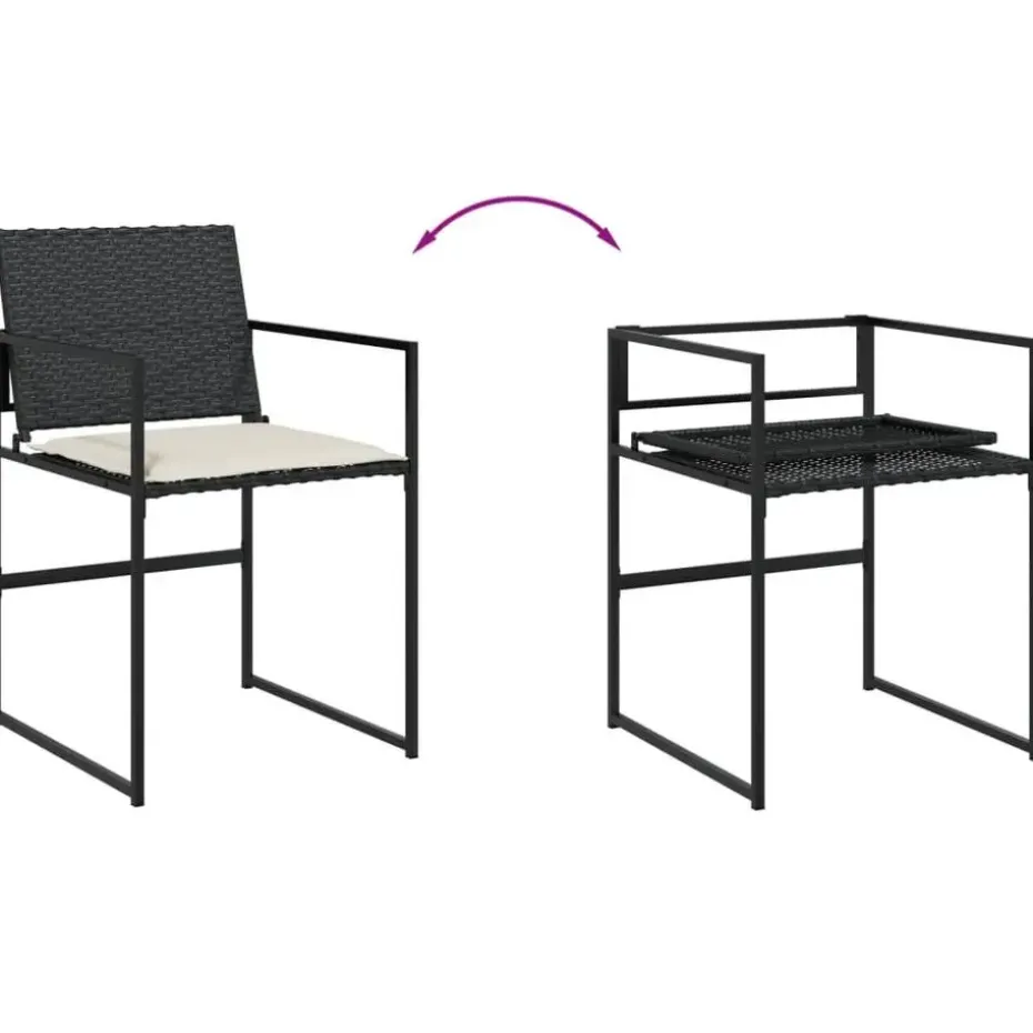 vidaXL - 4-zits Tuinset wit kussens - Inklapbaar - Zwart PE rattan - 110x107 cm