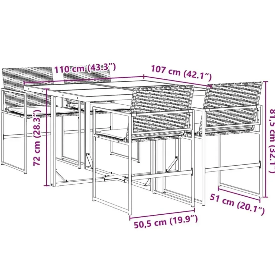 vidaXL - 4-zits Tuinset wit kussens - Inklapbaar - Zwart PE rattan - 110x107 cm