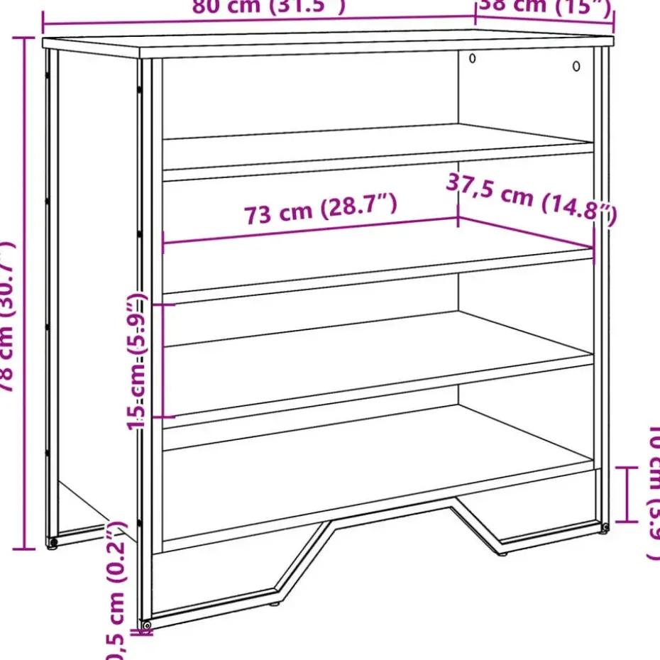 vidaXL - Zwart Schoenenkast met 4 vakken - Bewerkt hout en metaal - 80x38x78 cm