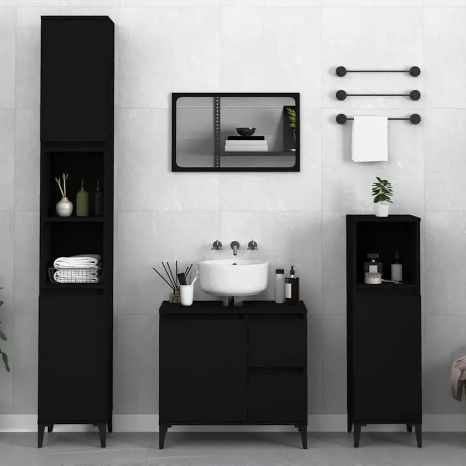vidaXL - Zwart Wastafelonderkast - 1 deur 2 lades - Hout en metaal - 65x33x60 cm
