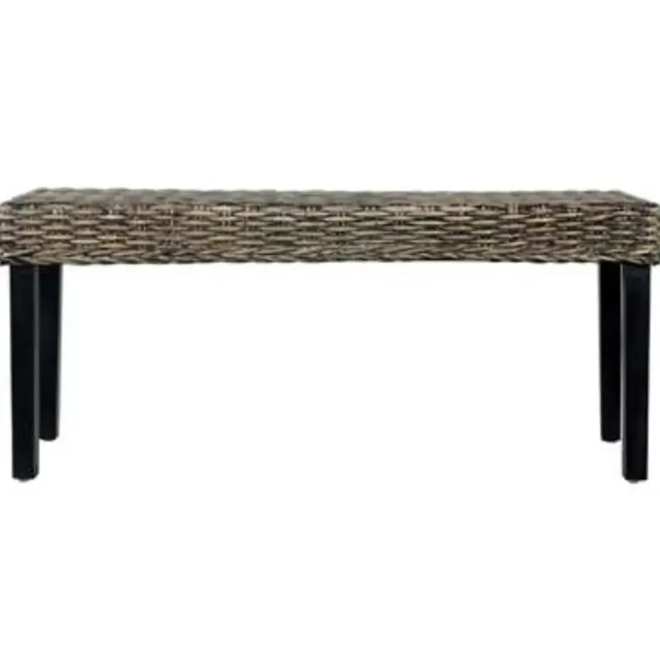 vidaXL Bankje 110 cm natuurlijk kubu rattan en massief mangohout zwart
