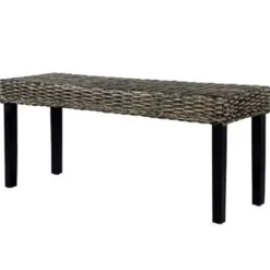 vidaXL Bankje 110 cm natuurlijk kubu rattan en massief mangohout zwart