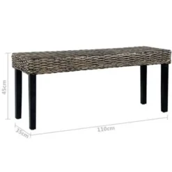 vidaXL Bankje 110 cm natuurlijk kubu rattan en massief mangohout zwart