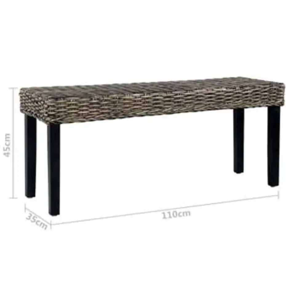 vidaXL Bankje 110 cm natuurlijk kubu rattan en massief mangohout zwart