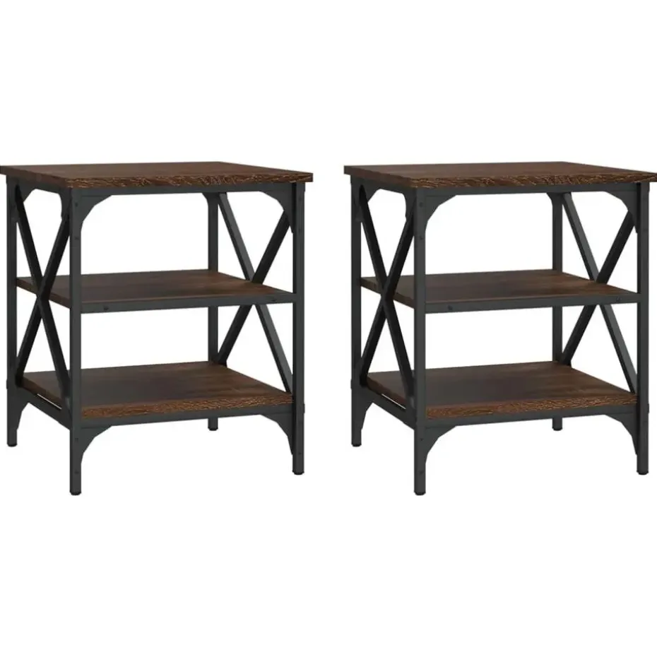 vidaXL Bijzettafels - Industrieel - Bruin eiken - Hout - 40x42x50 cm - Set van 2