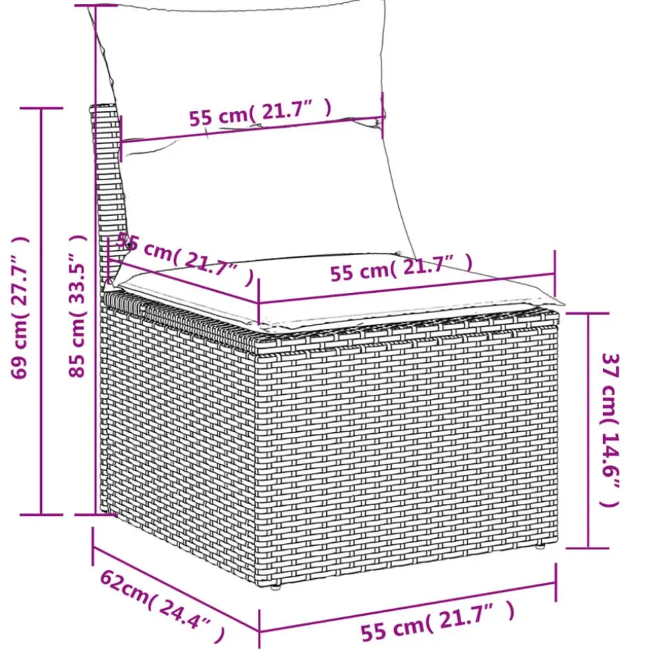 vidaXL 3-delige Loungeset met kussens en hout armsteun - Grijs - Poly rattan