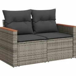 vidaXL 9-delige Loungeset met kussens - hout armsteun & salontafel - Grijs